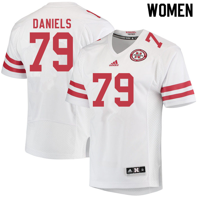 Women #79 Darrion Daniels Nebraska Cornhuskers College Football Jerseys Sale-White - Click Image to Close